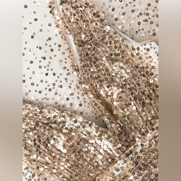 Gorgeous Sparkly Marchesa Notte Gold Sequin V Neck Midi Dress Size 4 NWT Luxury - Picture 7 of 9
